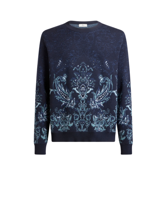Etro, Pull En Jacquard De Laine, Homme, Bleu, Taille XS