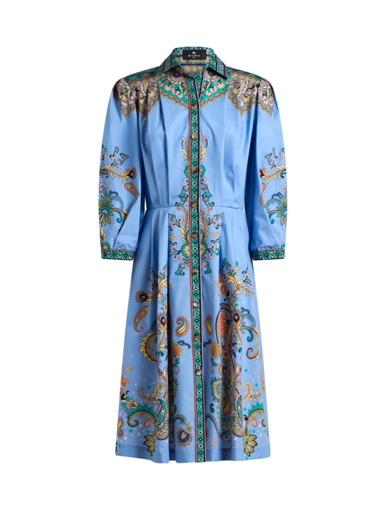 Etro, Robe Chemise En Coton Imprimé, Femme, Bleu, Taille 42