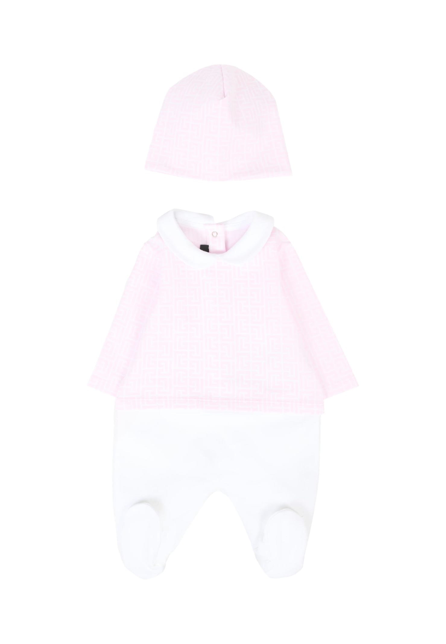 Balmain Pink Babygrow Set For Baby Girl With Maze