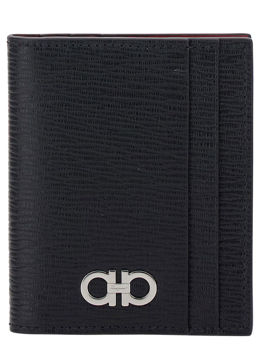 Black Card-Holder With Gancini Detail In Leather Man