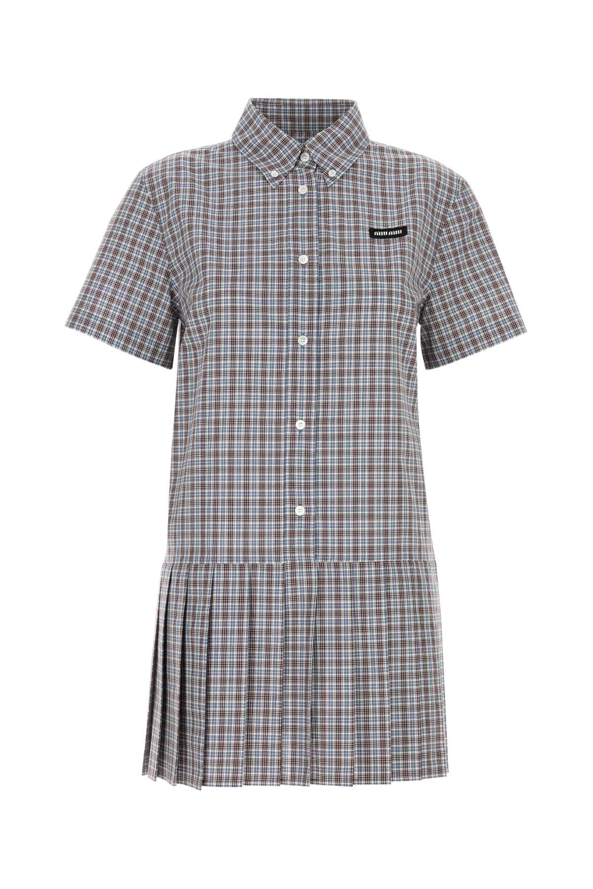 Miu Miu Embroidered Cotton Mini Shirt Dress