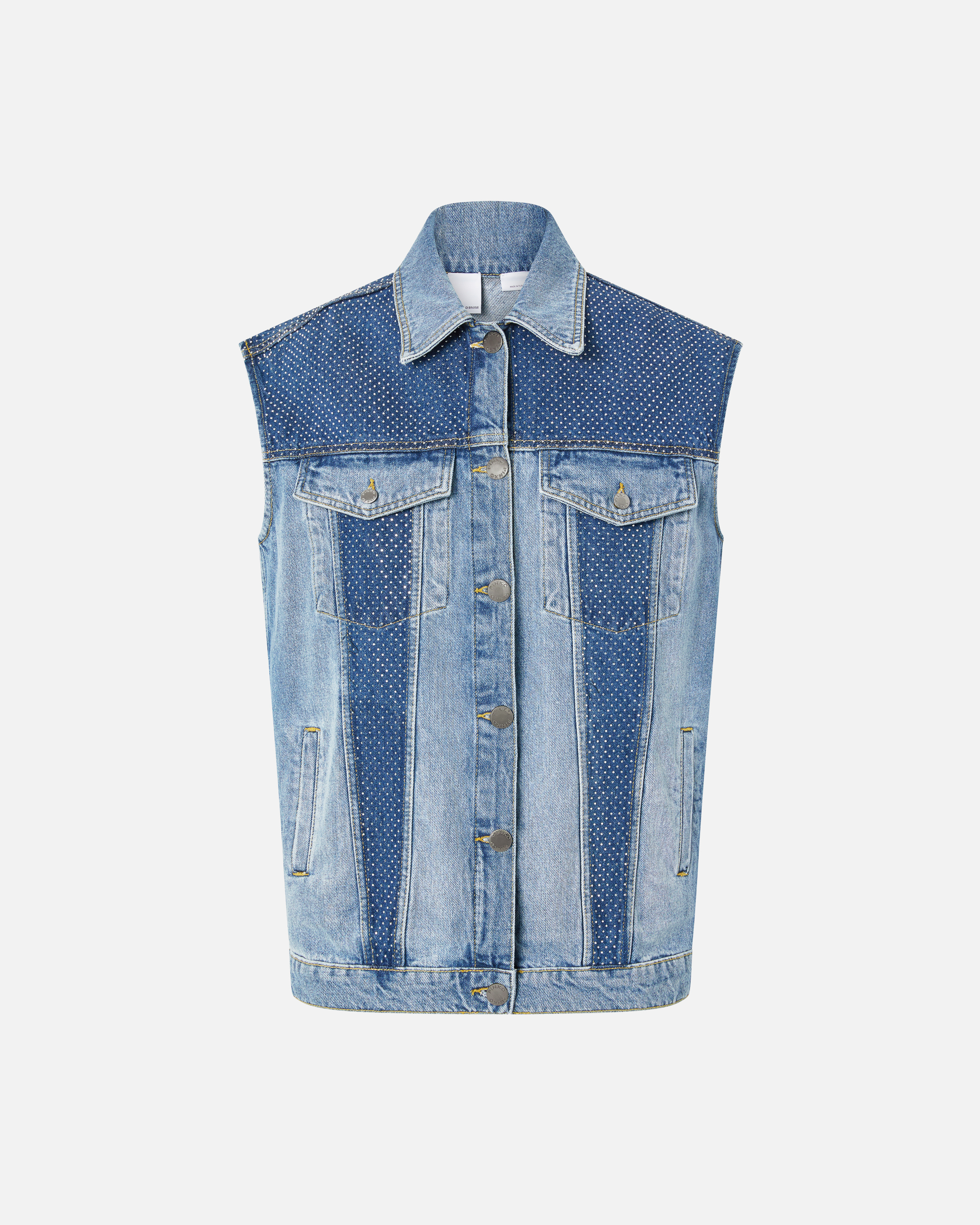Pinko, Veste sans manches en denim à mini clous, Délavage moyen, 36