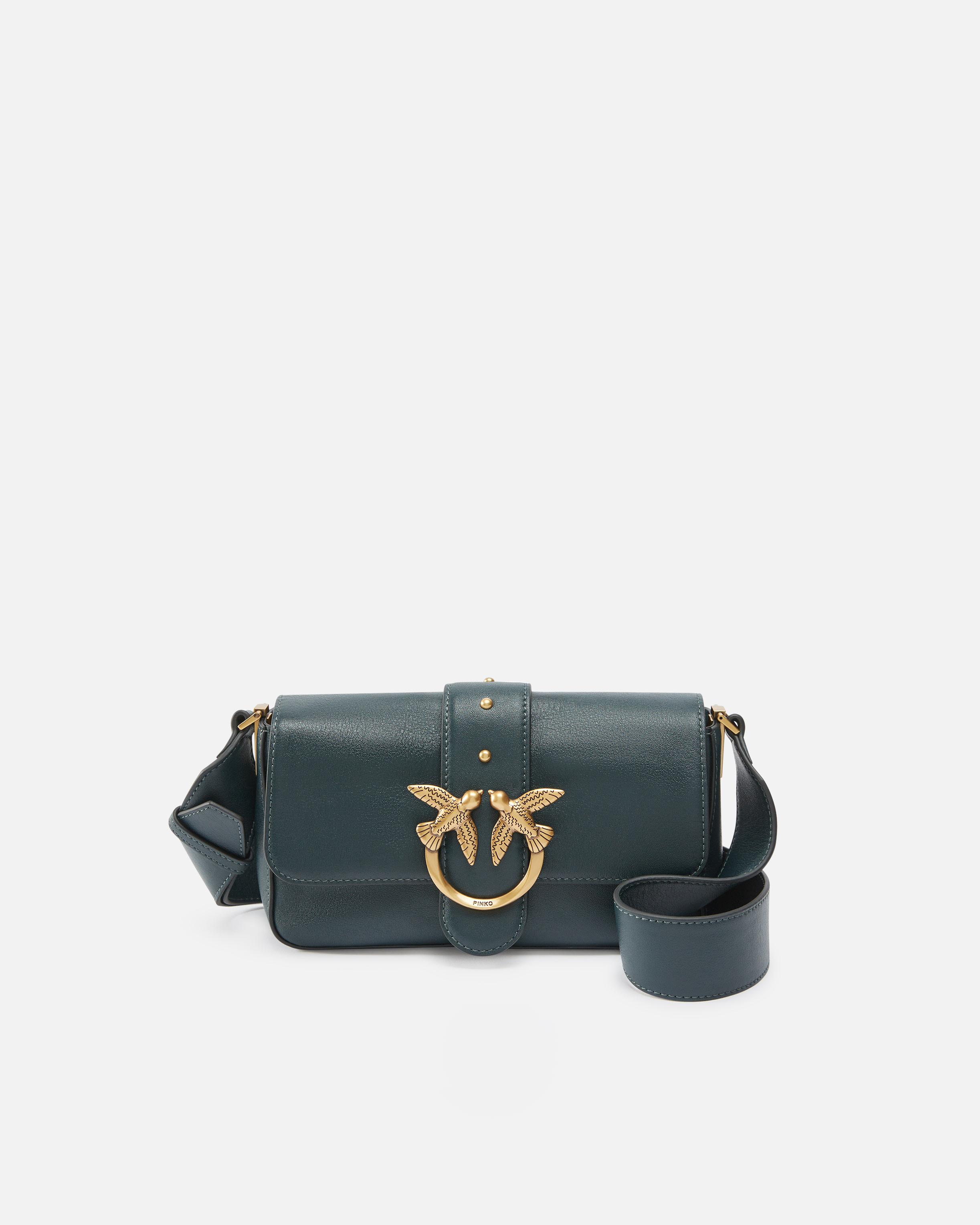 Pinko, Sac souple porté épaule Mini Love Bag en cuir, Vert scarabée-or antique, U