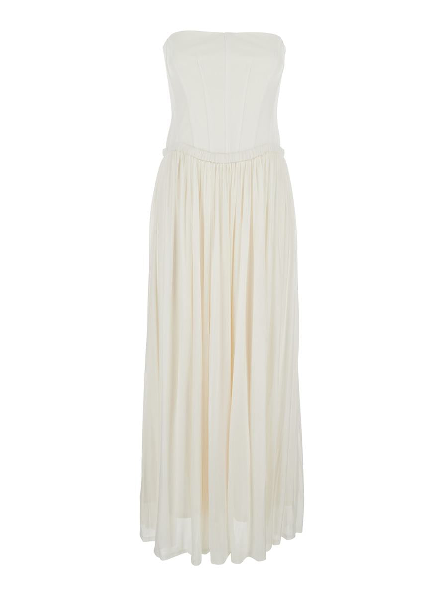 'Adalys' White Off-Shoulder Bustier Dress In Tech Fabric Woman