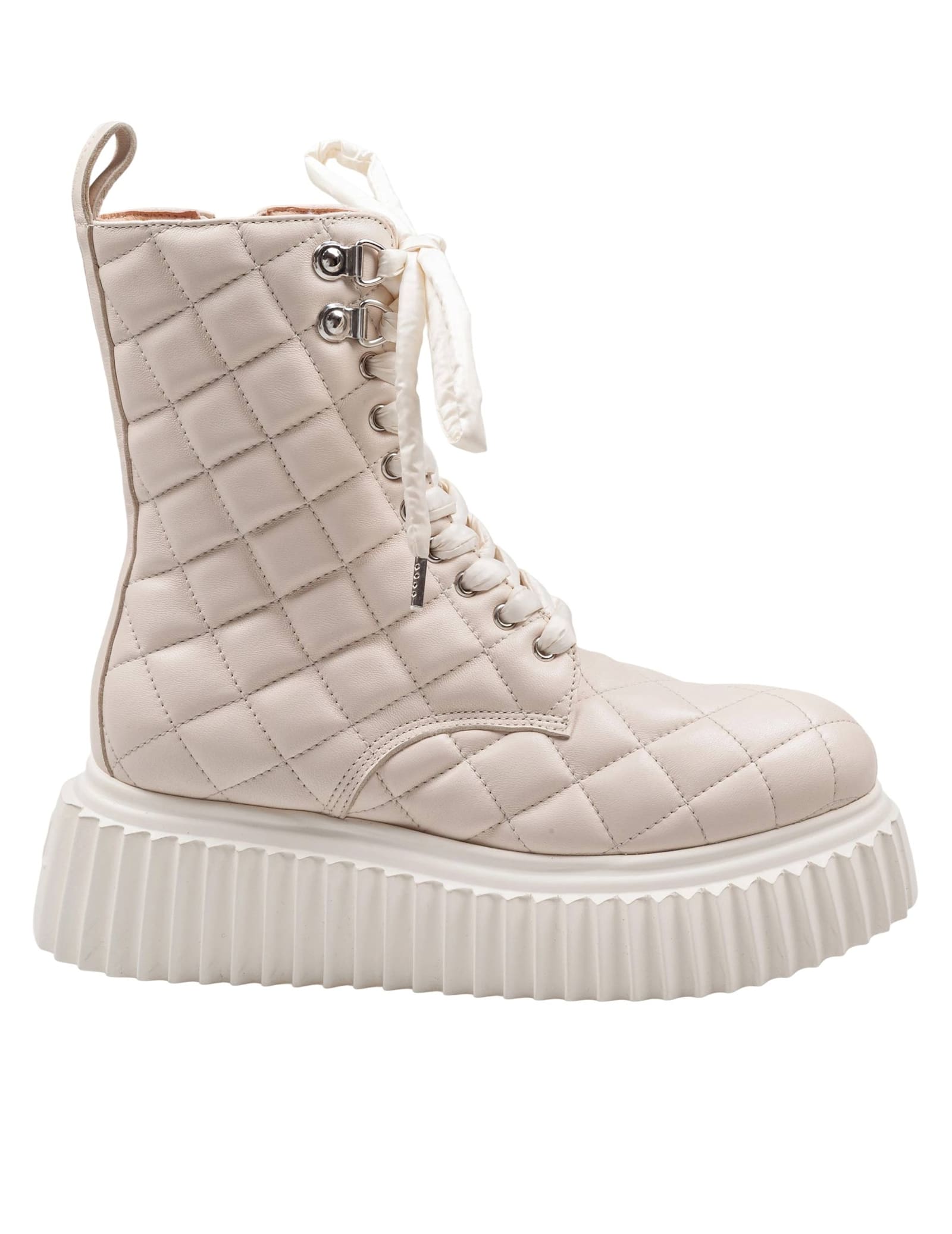 AGL Quilted Leather Softy Lowboot Ankle Boot In Chalk Color