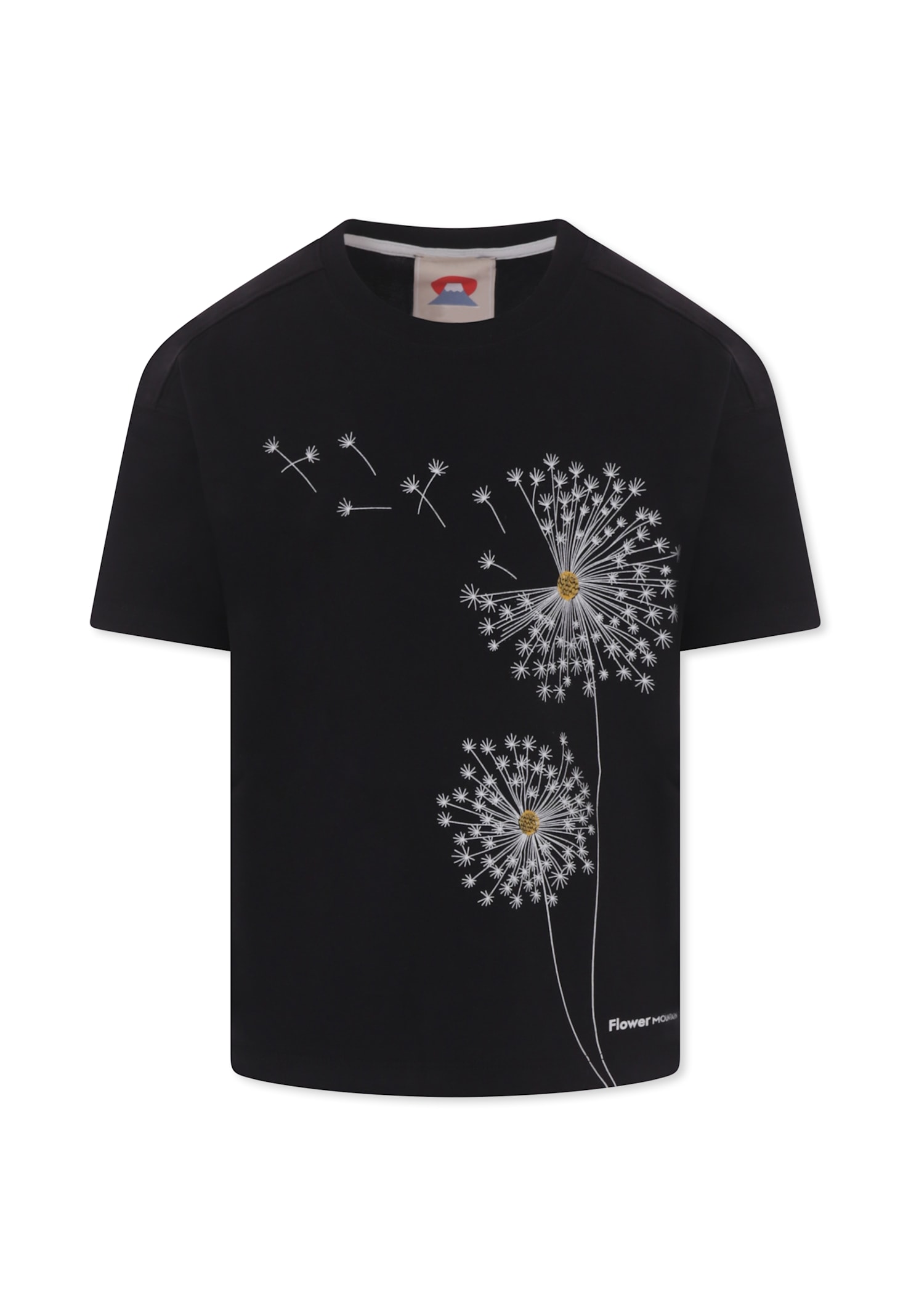 Flower Mountain Black T-shirt For Kids With Flowers