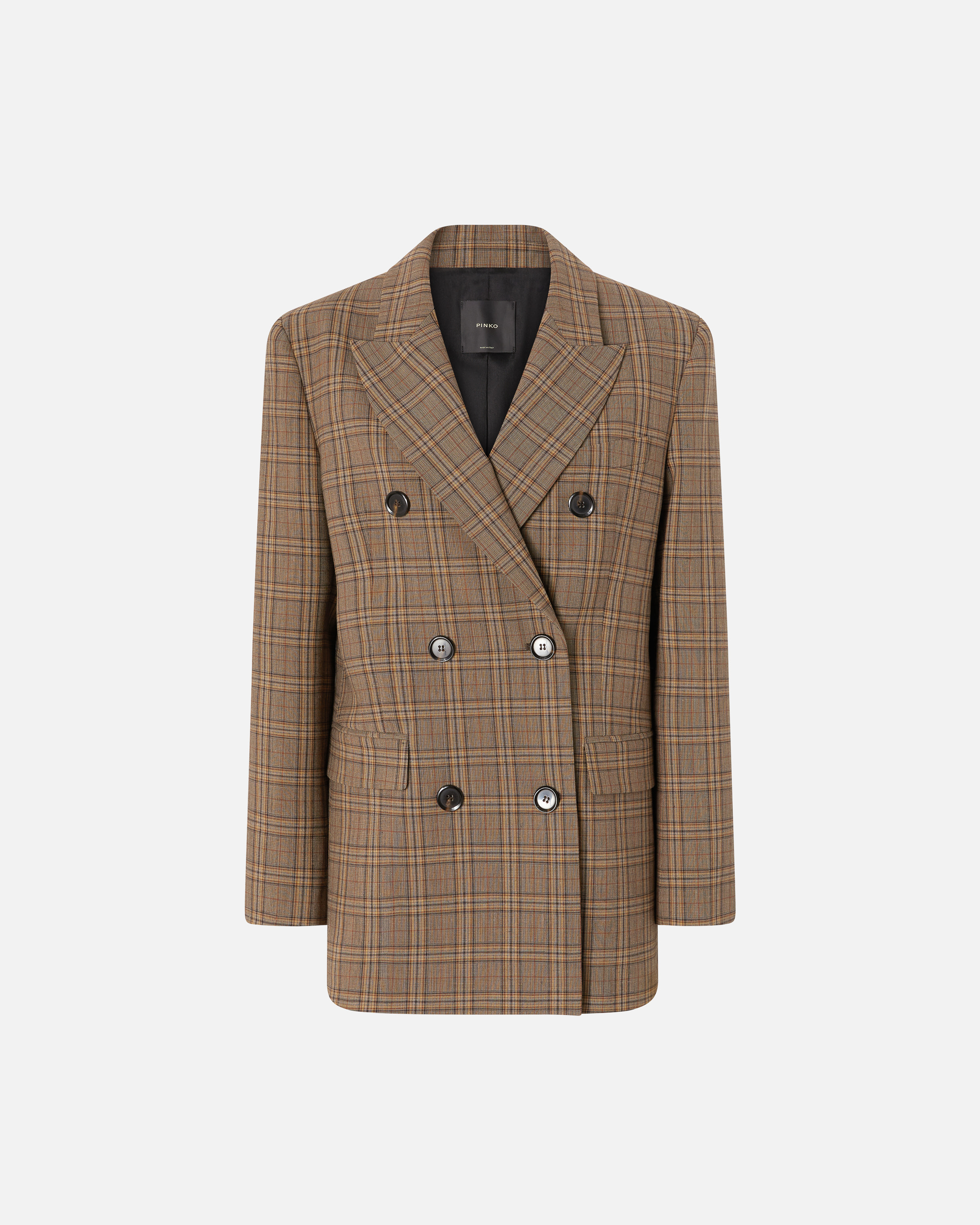Pinko, Blazer croisé à carreaux, Marron camel, 36