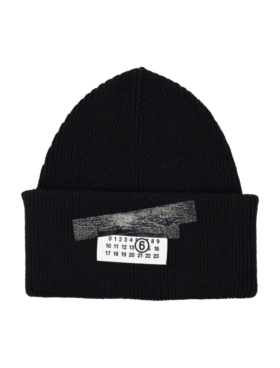 Mm6 Maison Margiela Taped Label Wool Blend Beanie