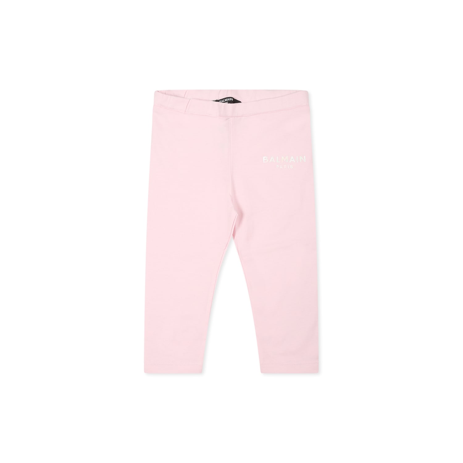 Balmain Pink Leggings For Baby Girl With Logo