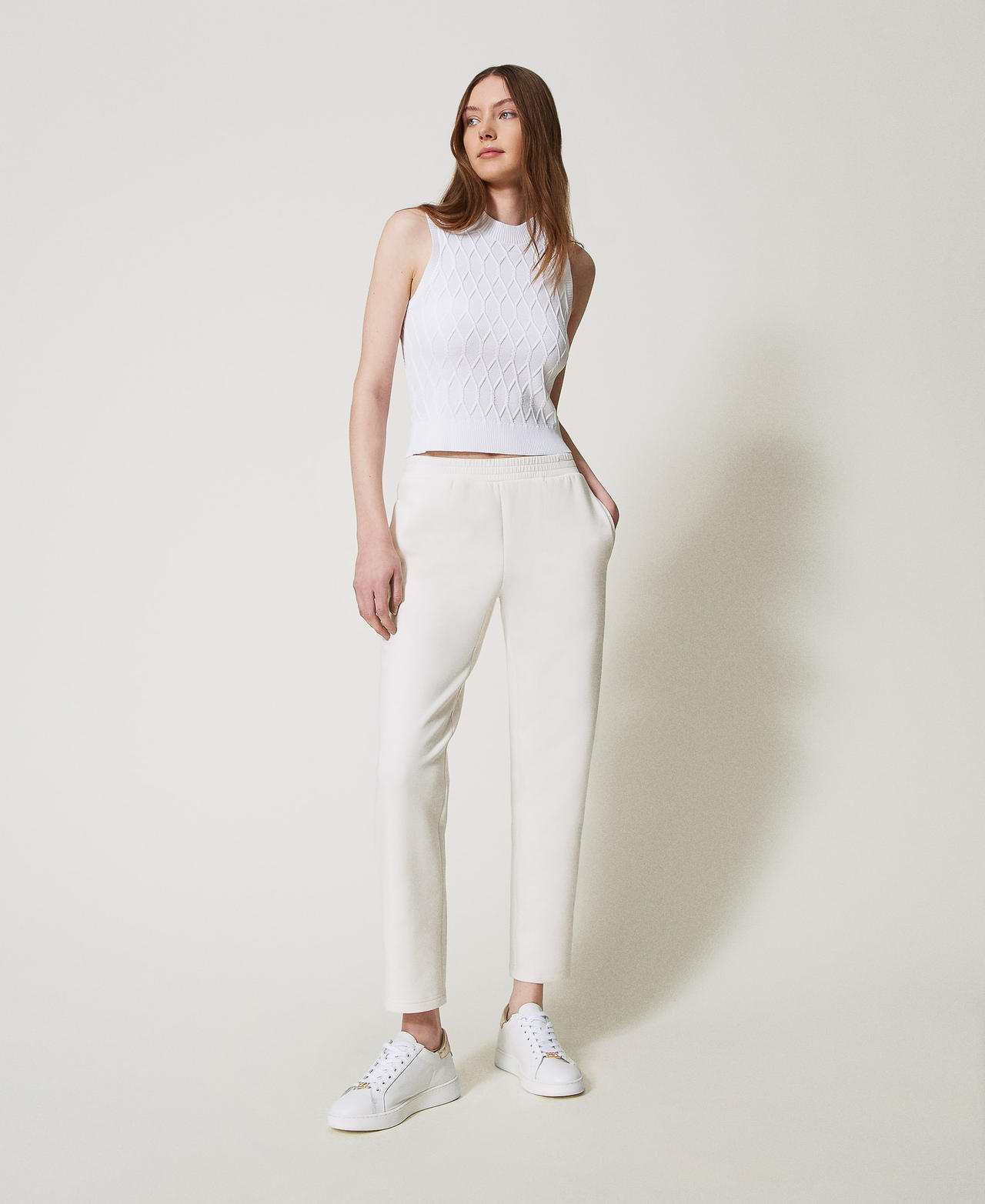 Twinset Pantalons - Pantalon cigarette en scuba, White Cloud, Tissu scuba, Taille: L