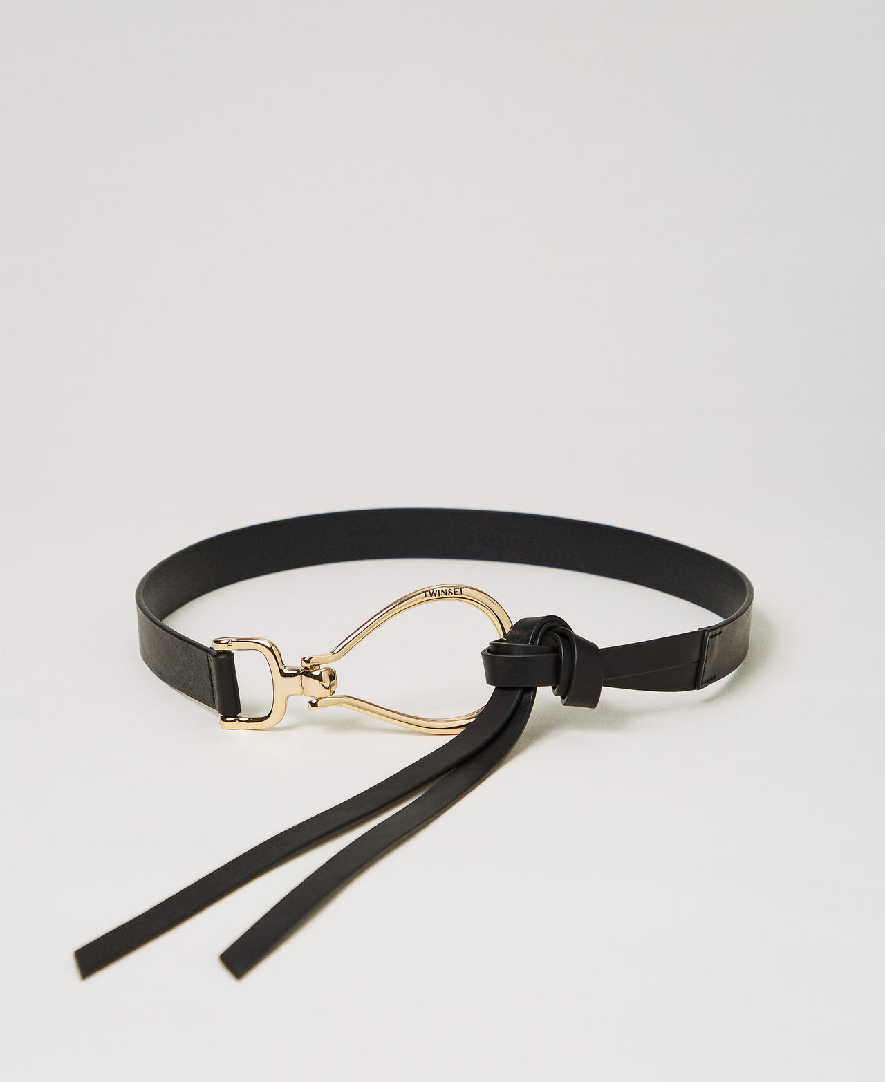 Twinset Accessoires - Ceinture en cuir avec logo, Noir, Taille: L