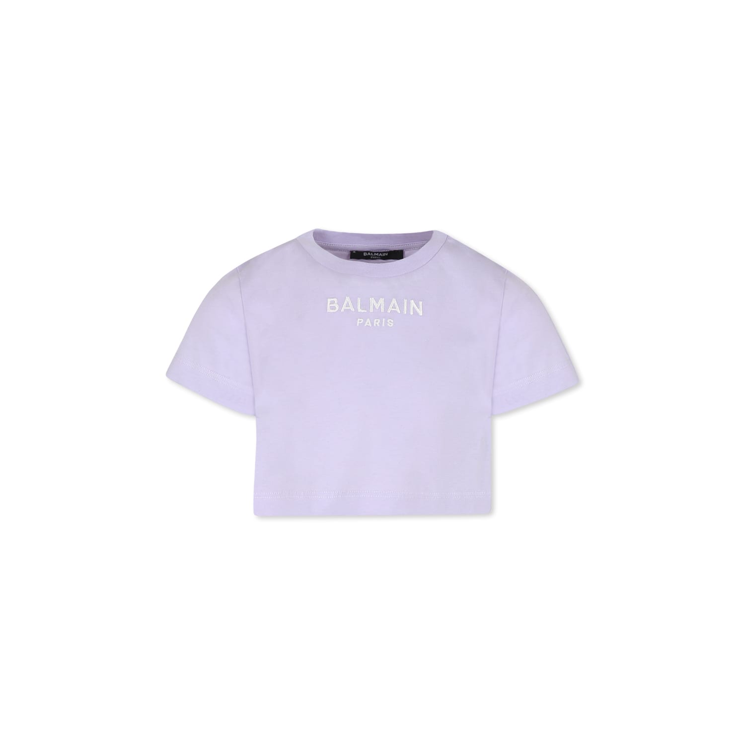 Balmain Purple Crop T-shirt For Girl With Logo