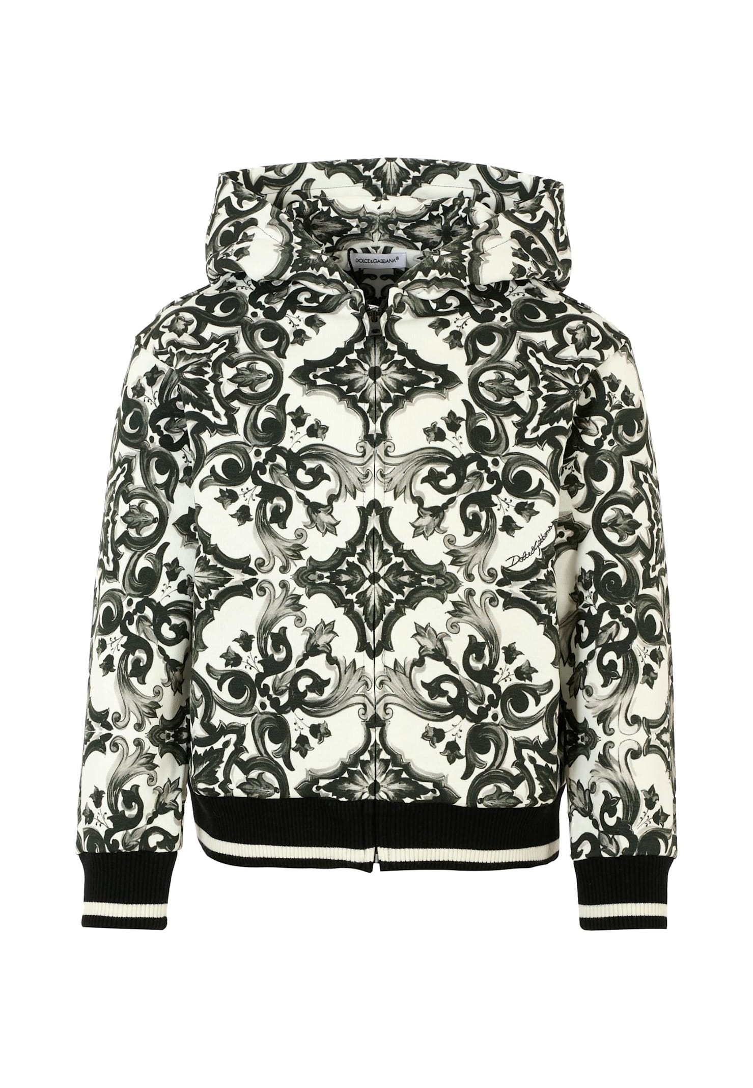 Dolce & Gabbana White Sweatshirt For Boy With Majolica Print