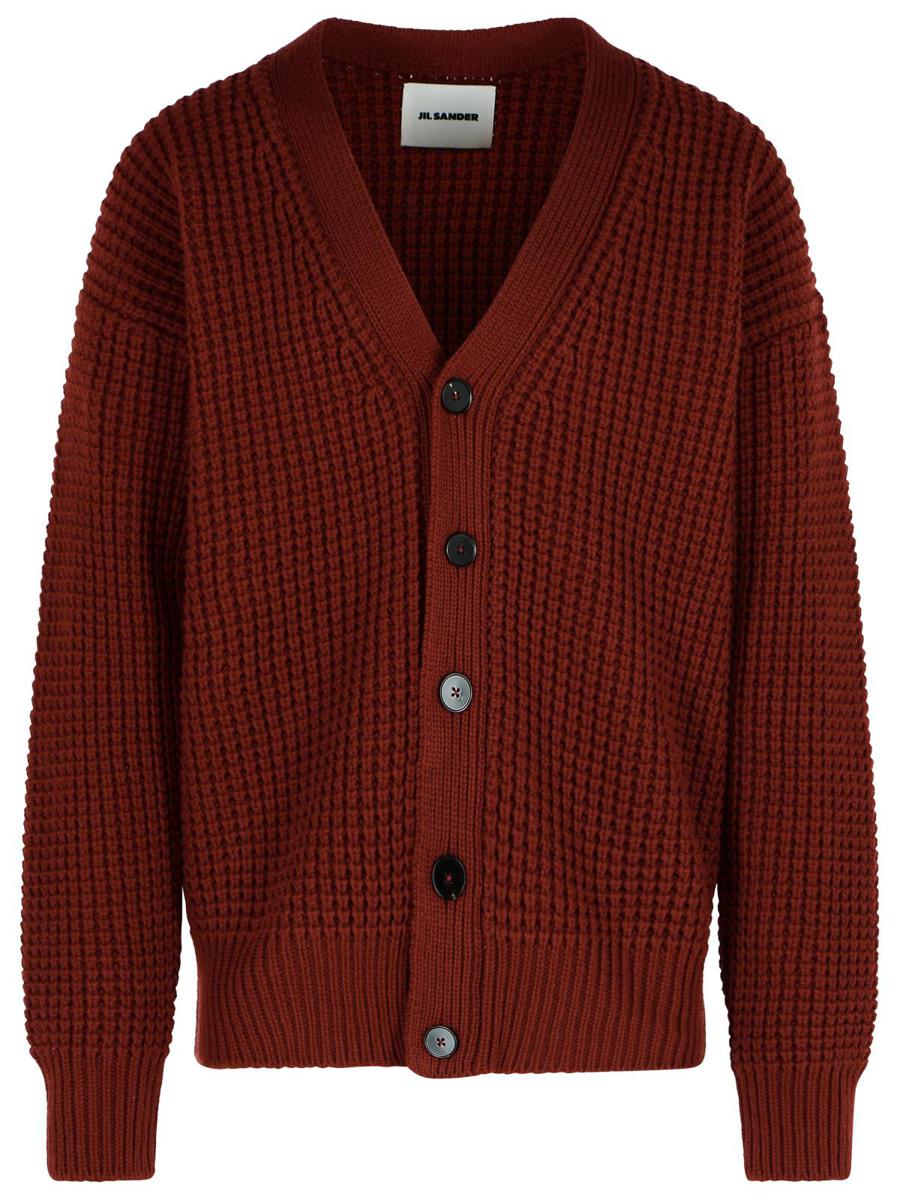Jil Sander Burgundy Virgin Wool Cardigan