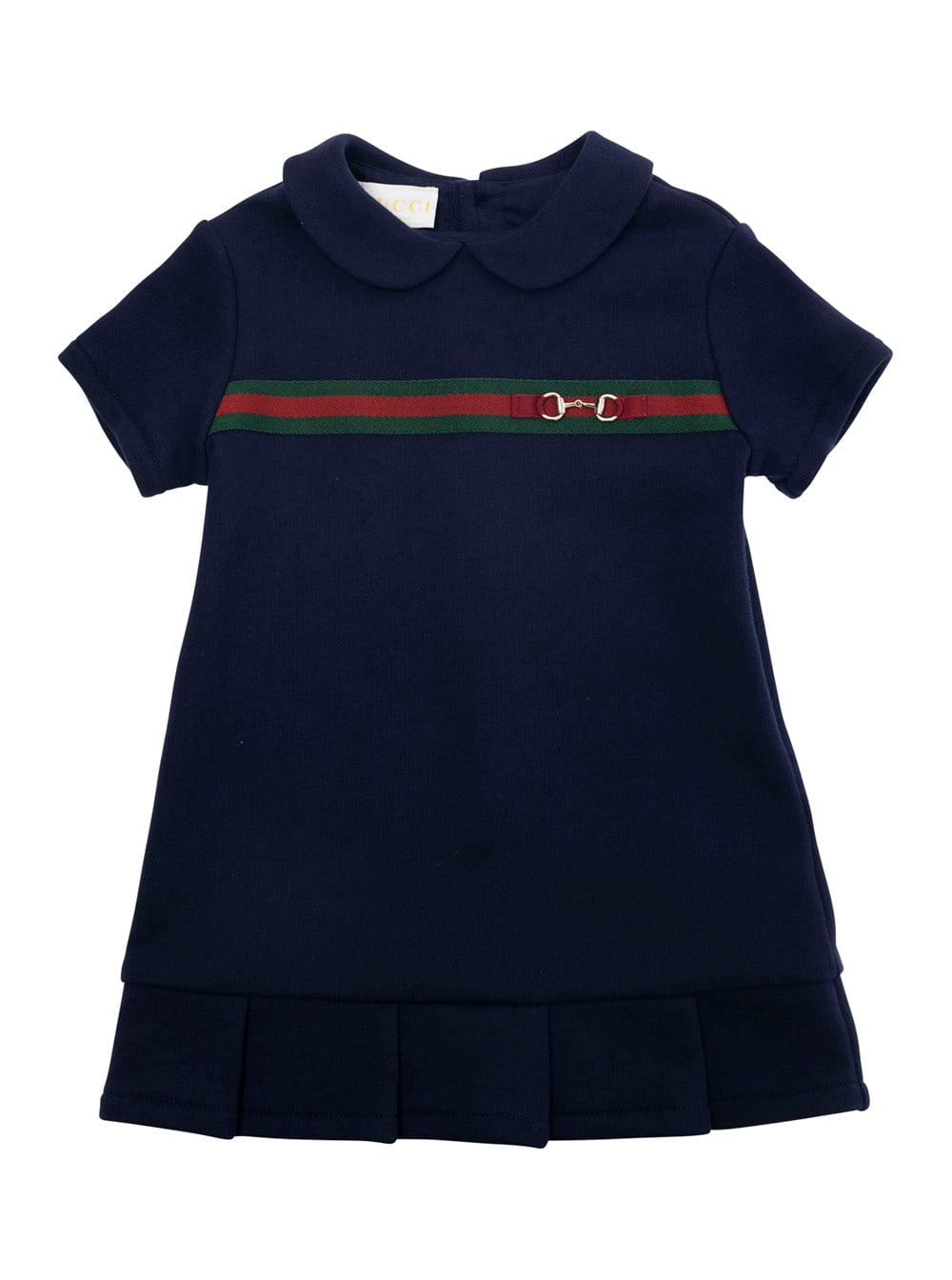 Gucci Blue Dress With Peter Pan Collar And Web Detail With Horsebit On The Front In Cotton Baby