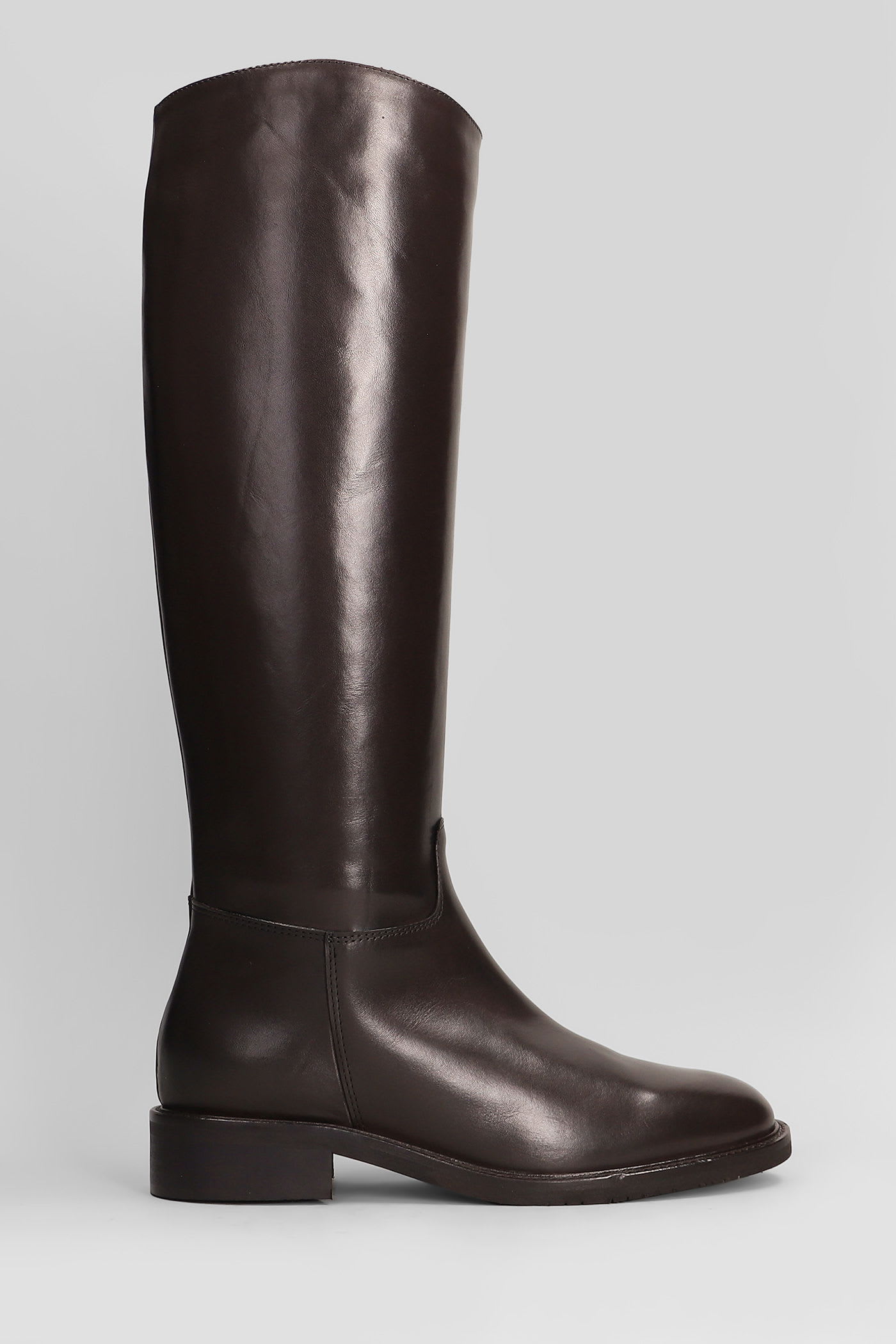 Julie Dee Low Heels Boots In Dark Brown Leather