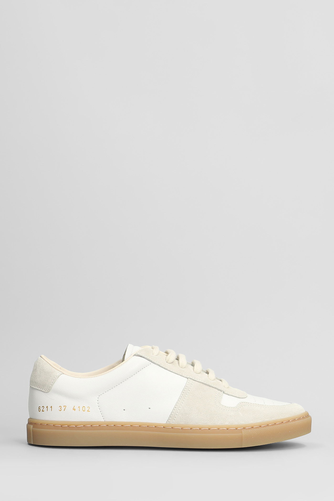 Common Projects Bball Slim Sneakers In White Suede And Leather