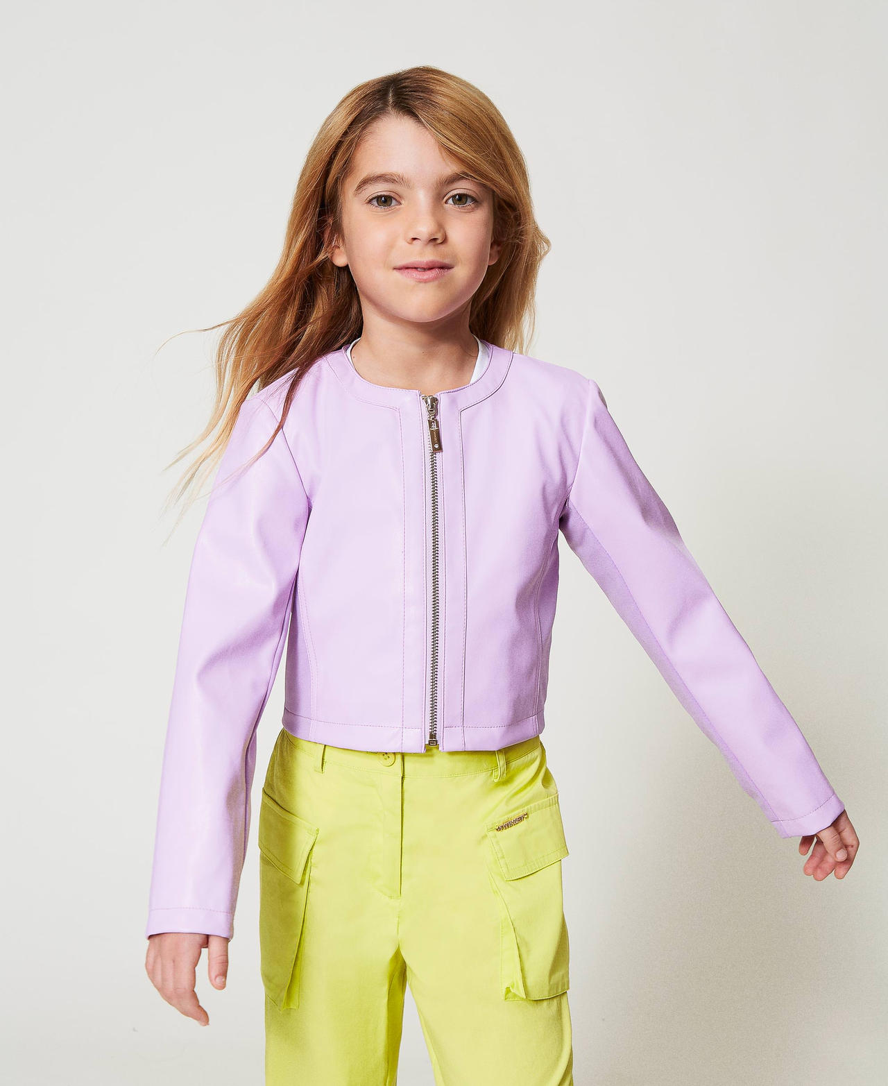 Twinset Blousons et manteaux - Blouson cropped effet cuir, Pastel Violet, Taille: 2A
