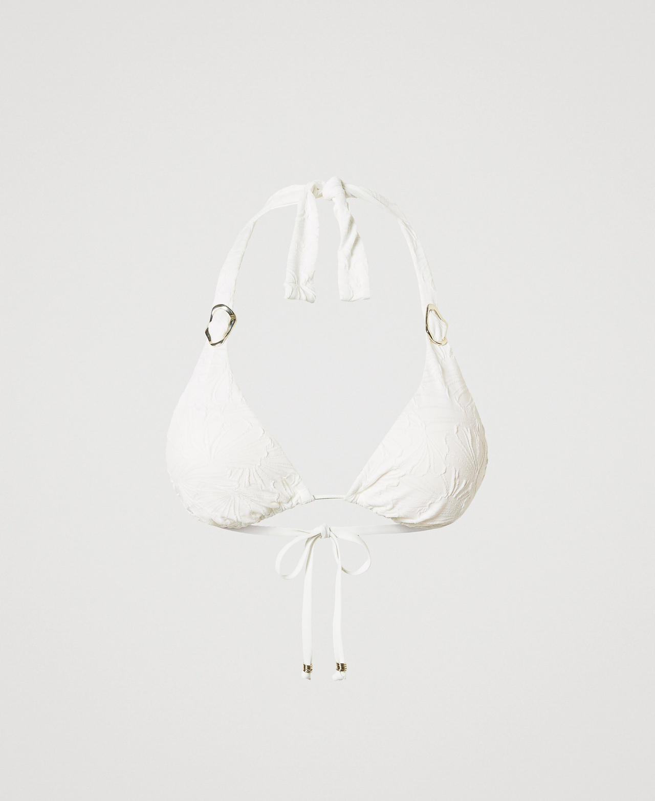 Twinset Plage - Haut de maillot de bain triangle jacquard avec anneaux, Blanc Sugar, Taille: 1-B