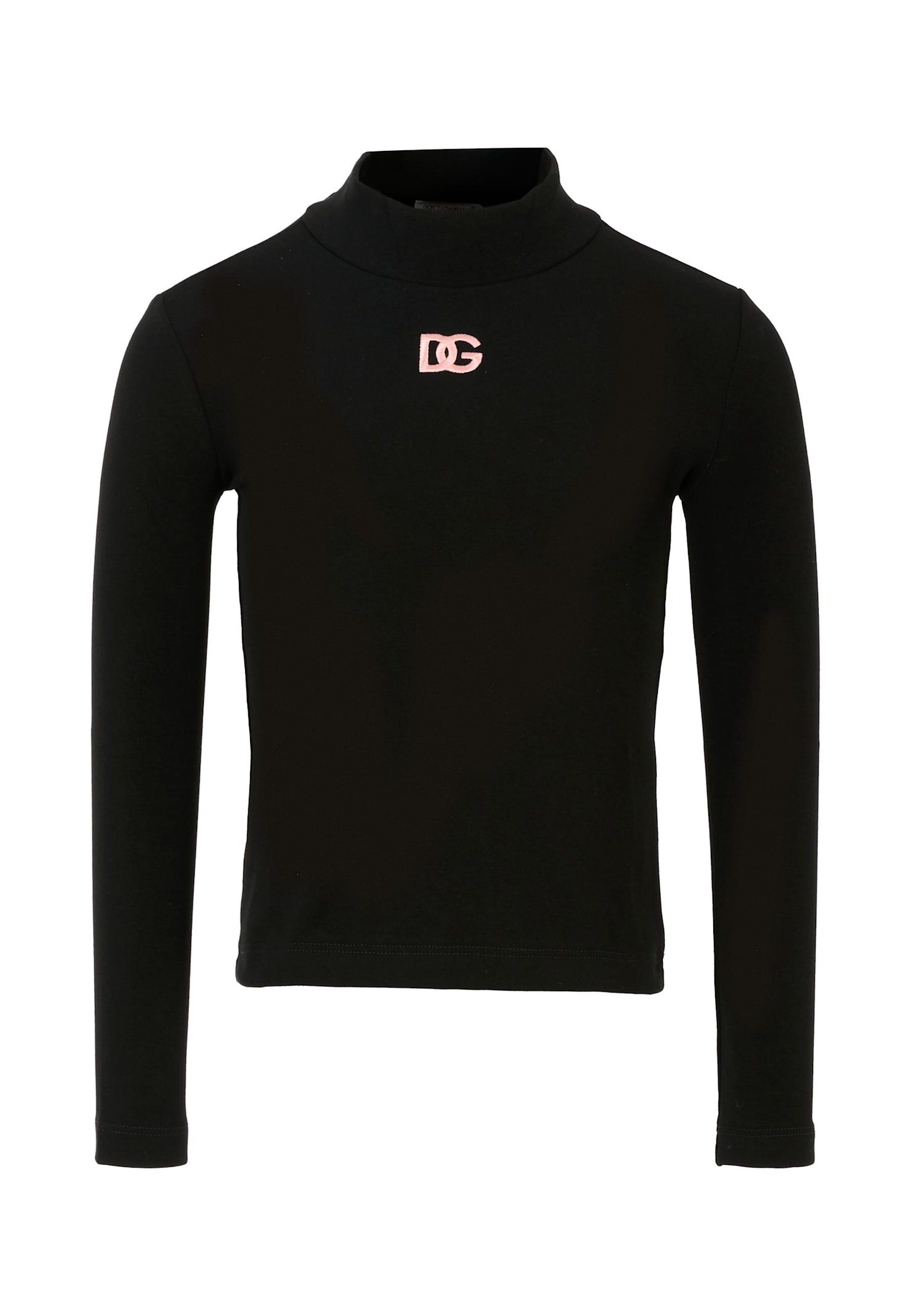 Dolce & Gabbana Black Turtleneck Sweater For Girl With Pink Logo