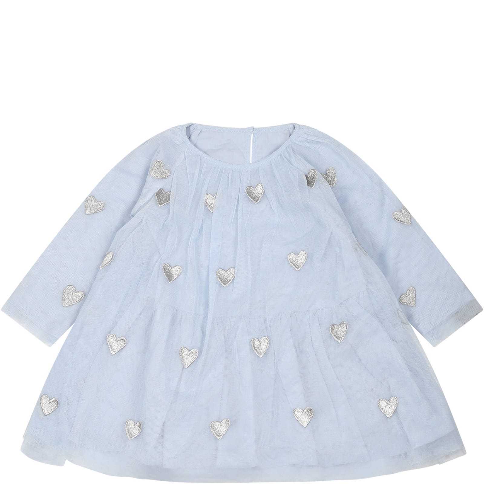 Stella McCartney Kids Light Blue Dress For Baby Girl With Hearts