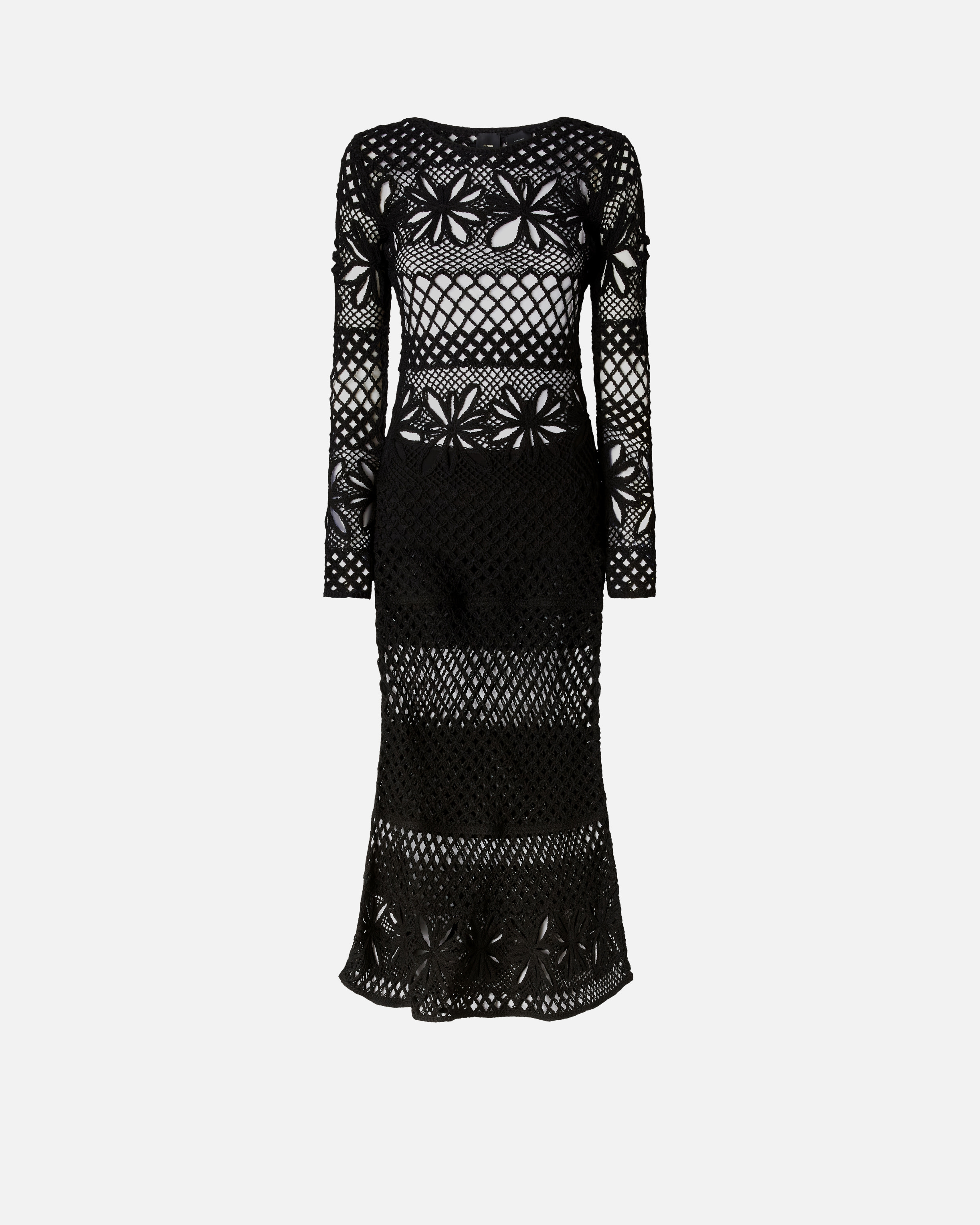 Pinko, Robe longue en crochet ajouré, Noir limousine, XS