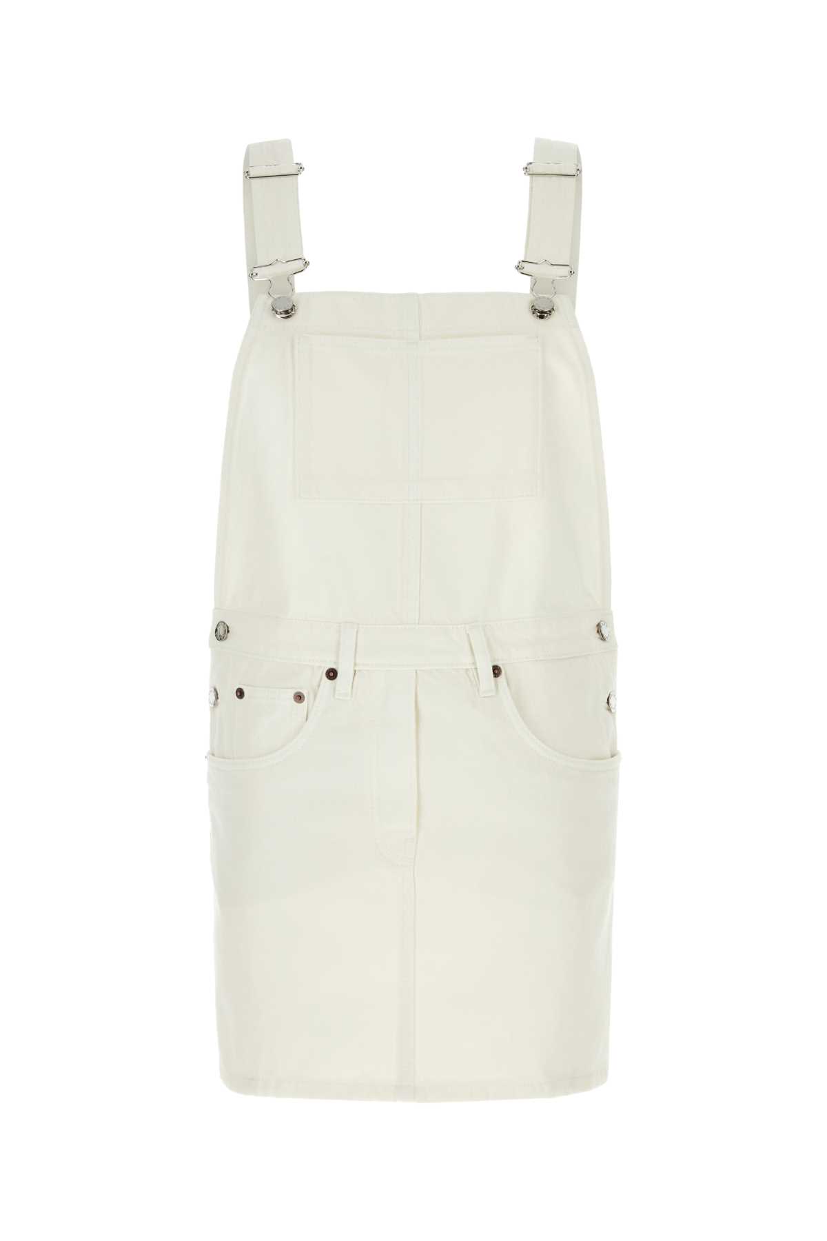 Prada White Denim Dungarees Dress