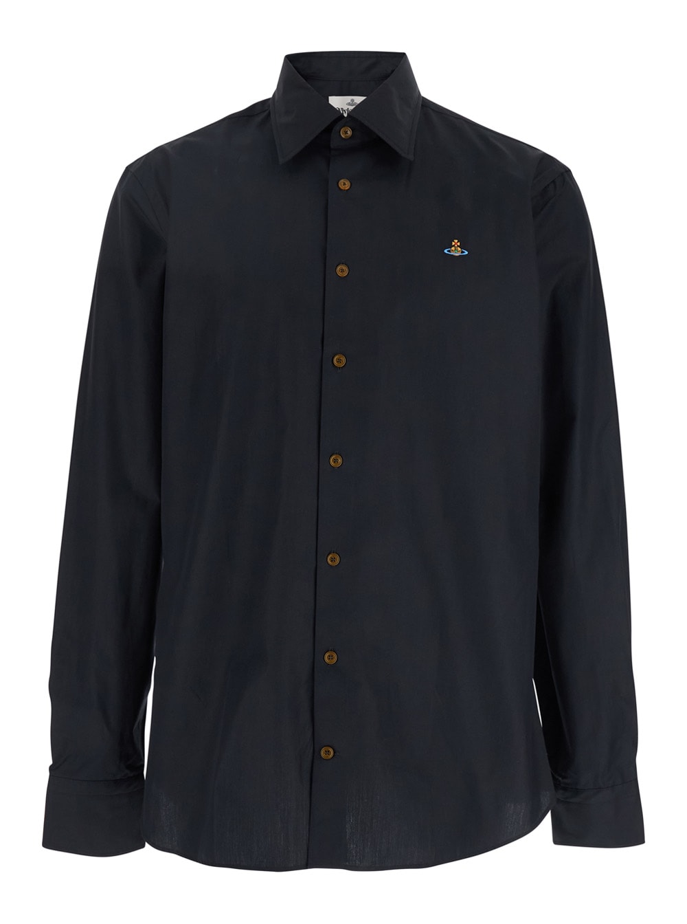 Vivienne Westwood Black Shirt With Orb Logo Embroidered On The Front In Cotton Man