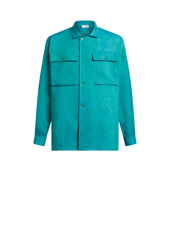 Etro, Chemise En Lin Avec Poches, Homme, Bleu, Taille S