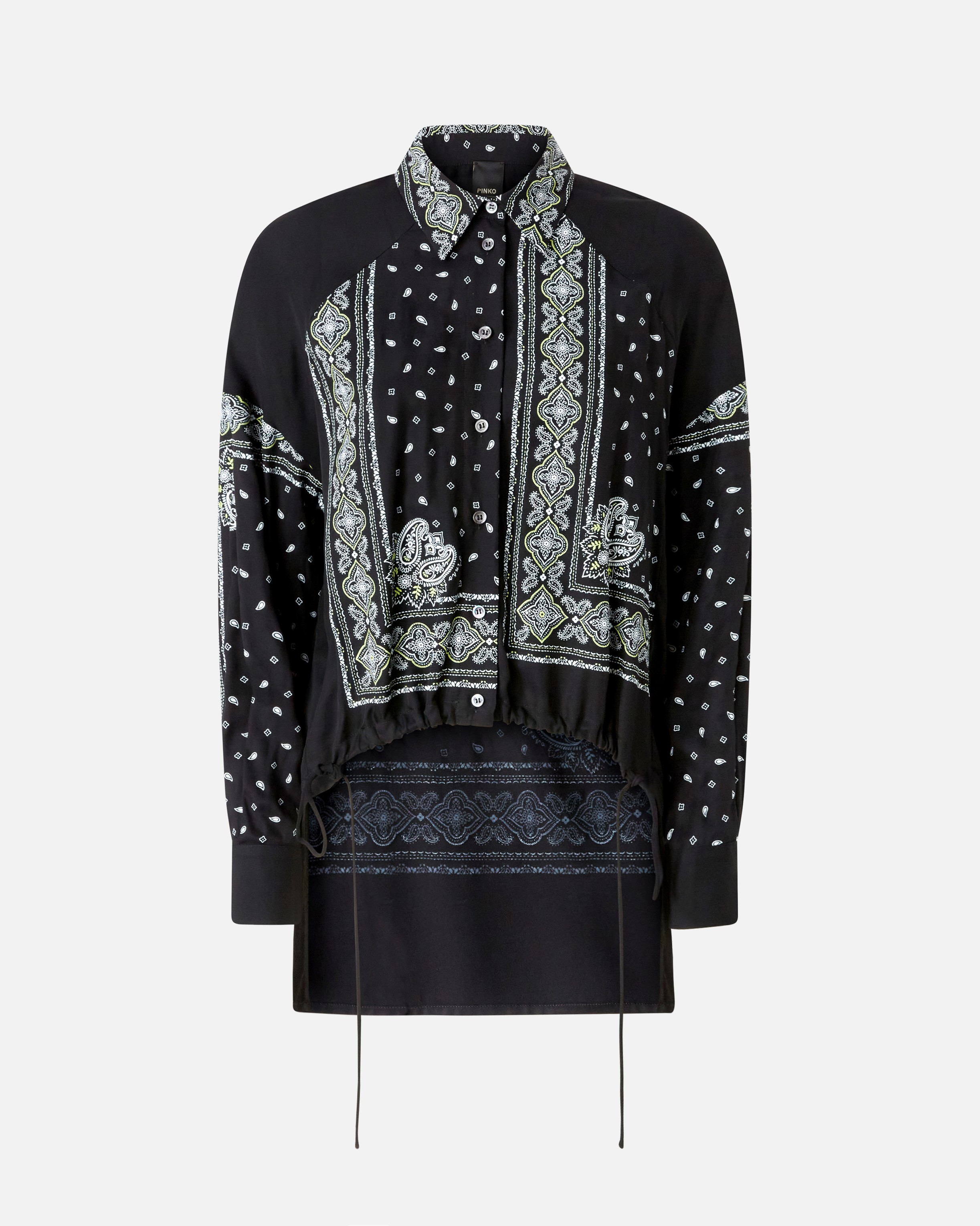 Pinko, Chemise asymétrique à imprimé bandana, Noir/citron vert, 36
