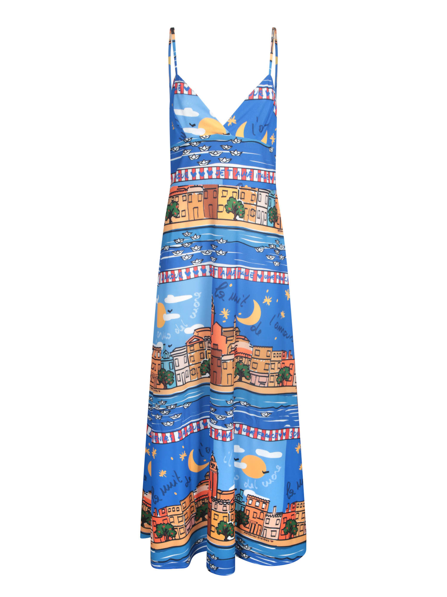 Alessandro Enriquez Long Cotã Dress In Blue Print