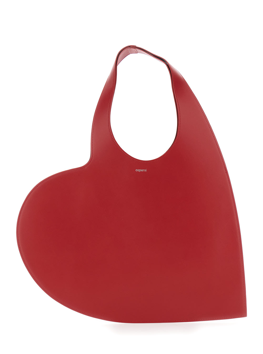 Coperni Red Heart-shaped Handbag With Embossed Logo Lettering On The Front In Leather Woman