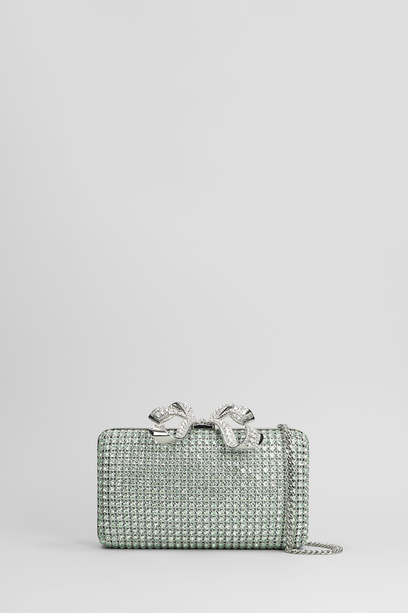 self-portrait Chainmail Clutch In Green Crystal