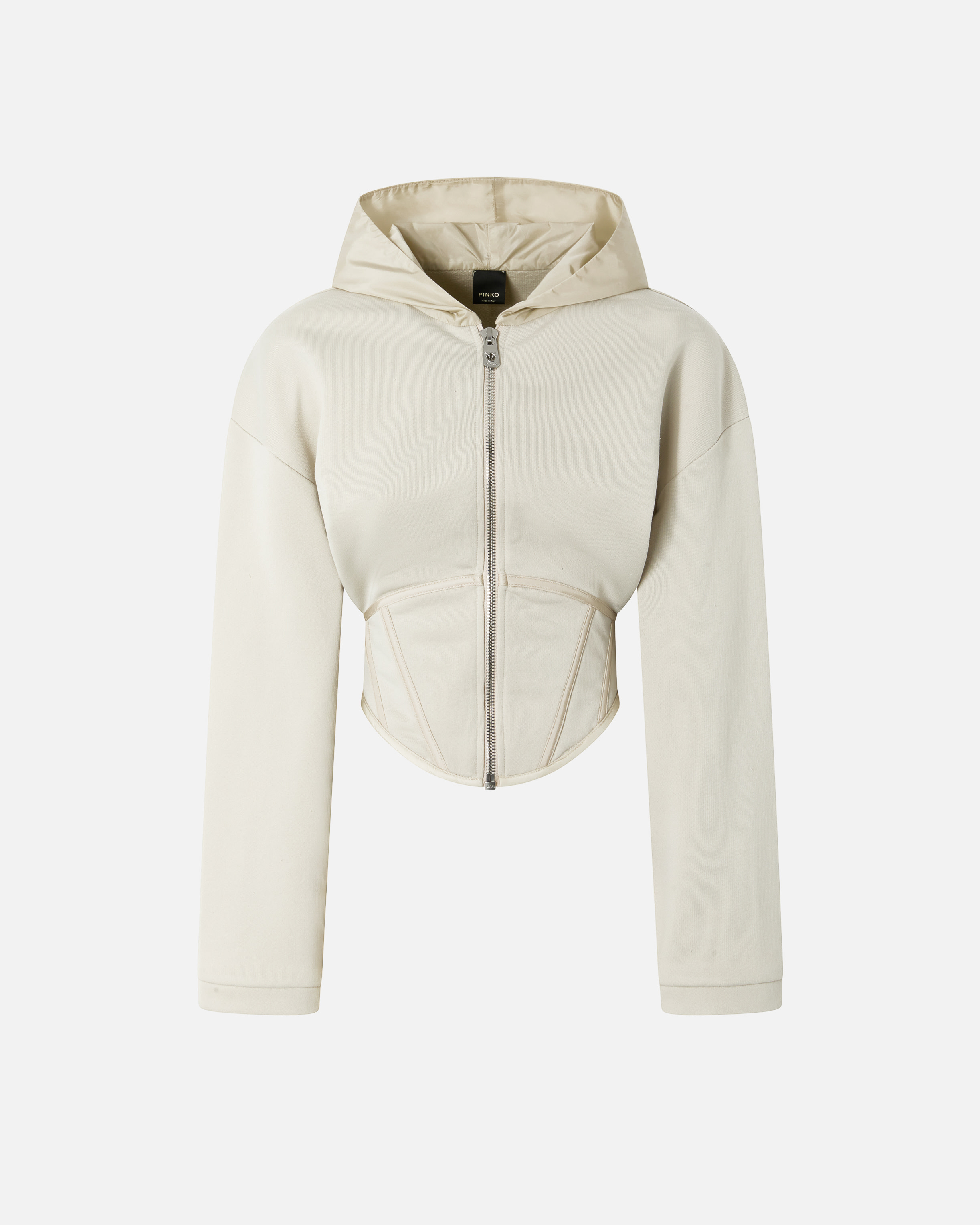 Pinko, Sweat-shirt bustier zippé à capuche, Blanc os, XS