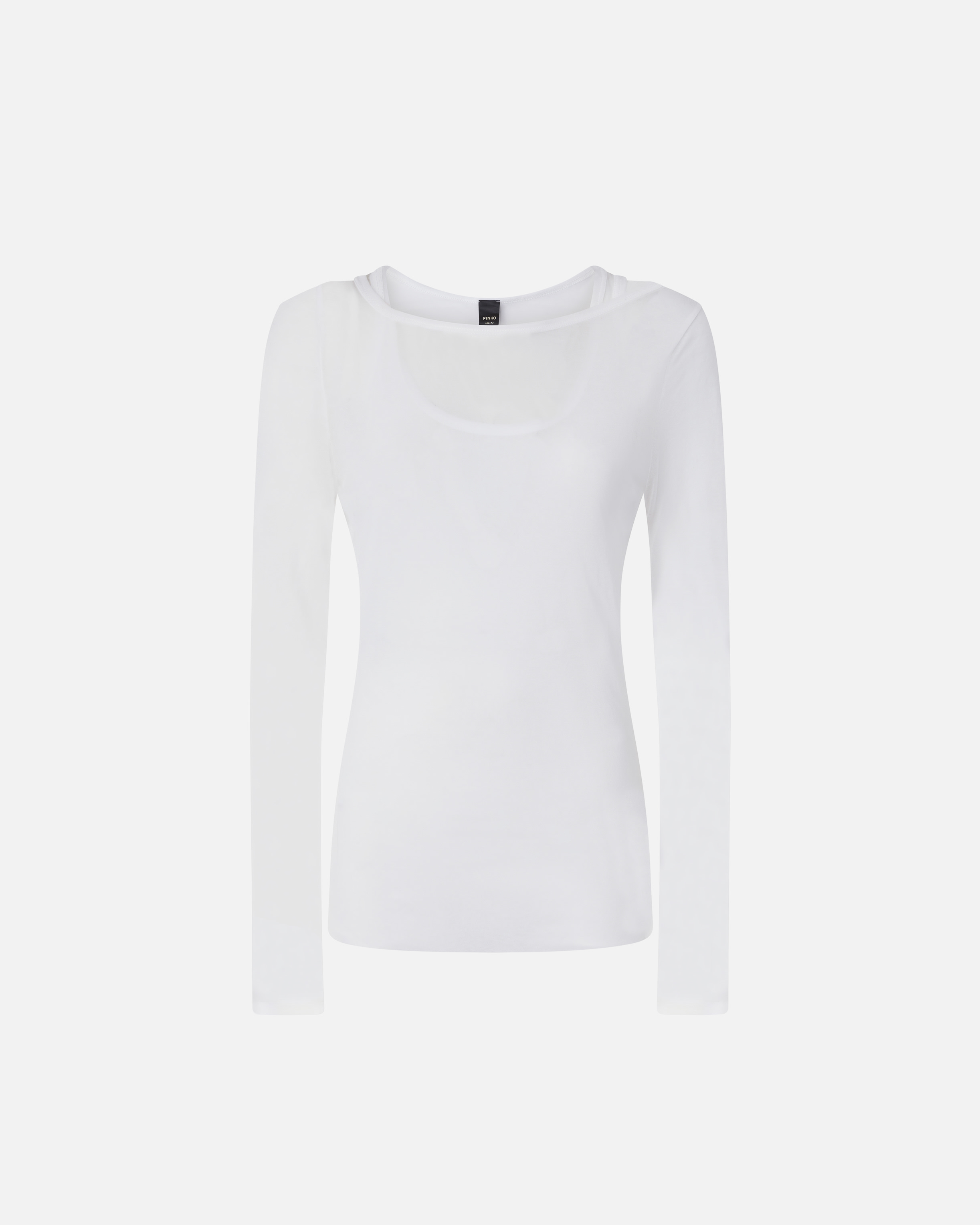 Pinko, T-shirt léger à manches longues en jersey effet gaze, Blanc brill., XS