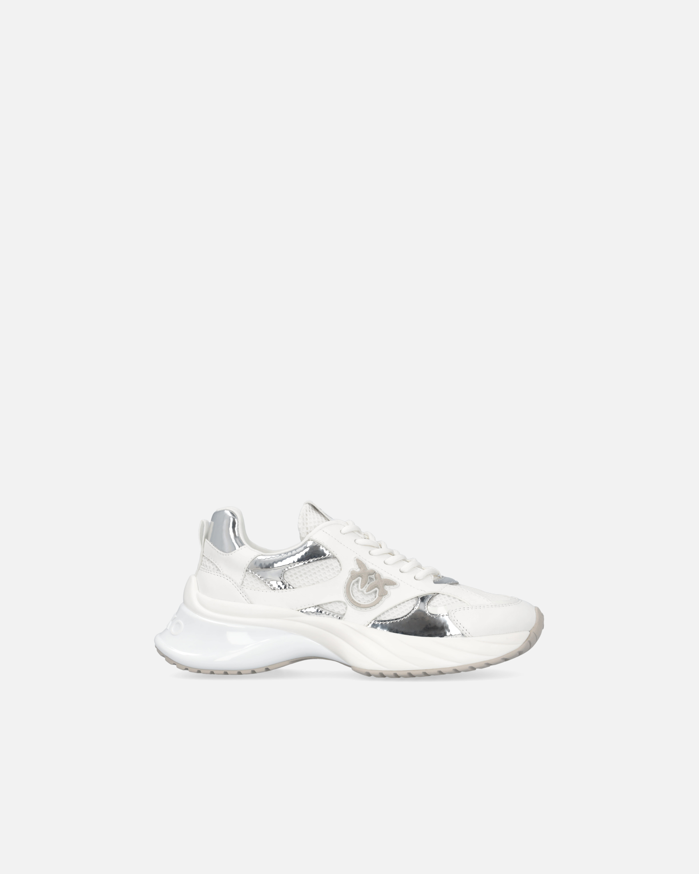 Pinko, Baskets Ariel effet miroir, Blanc/argent, 35