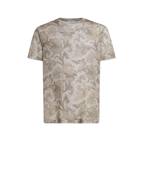 Etro, T-shirt En Coton Flammé, Homme, Gris, Taille M