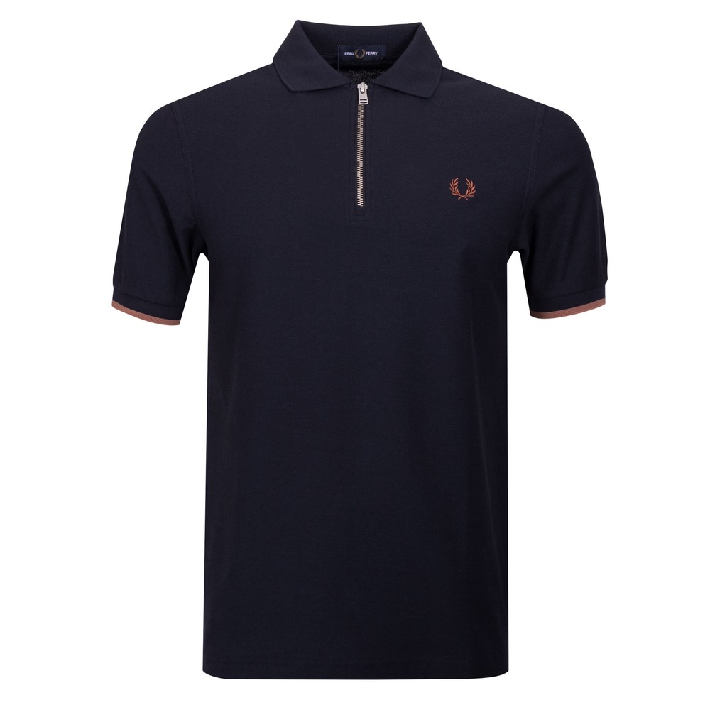 Crepe Pique Zip Neck Polo Shirt