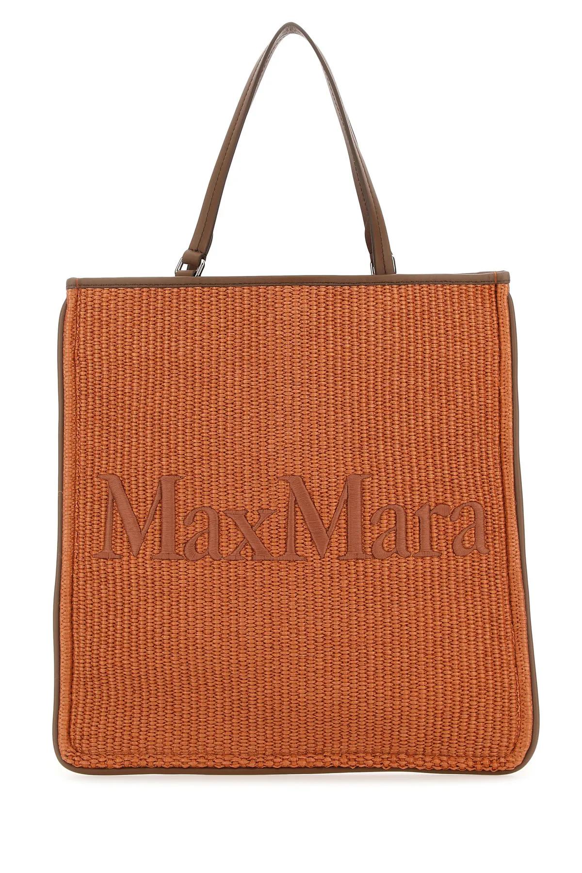 Max Mara Caramel Raffia Easybag Shopping Bag