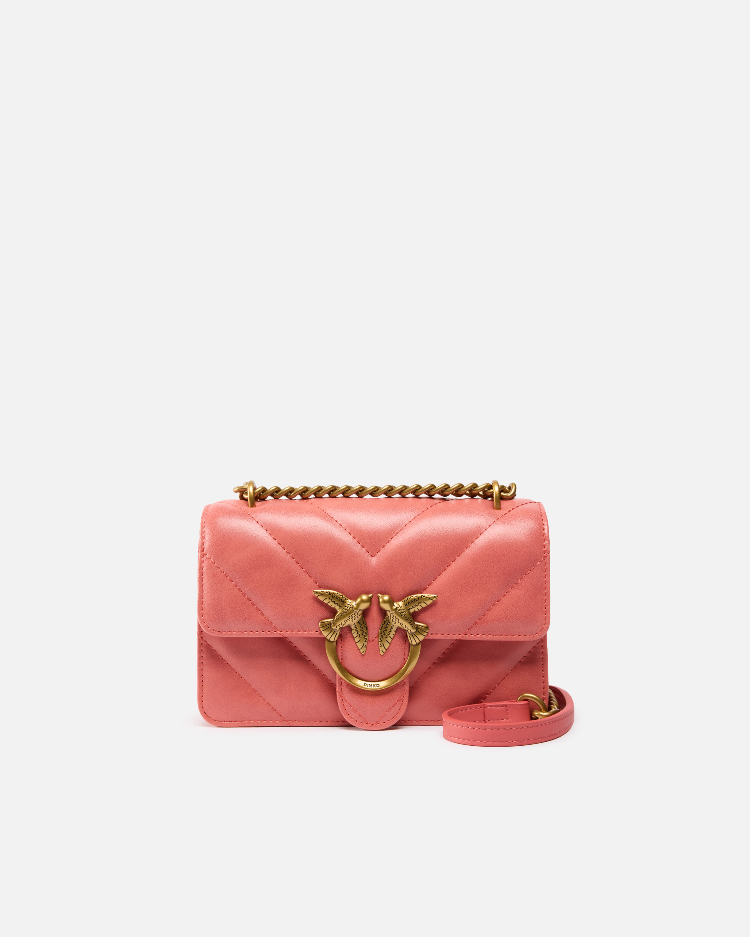 Pinko, Mini sac à bandoulière Love Bag en cuir effet usé, Corail épicé-or antique, U