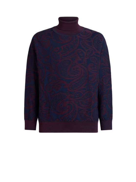 Etro, Pull À Col Roulé En Jacquard De Laine Mélangée, Homme, Bleu, Taille XS