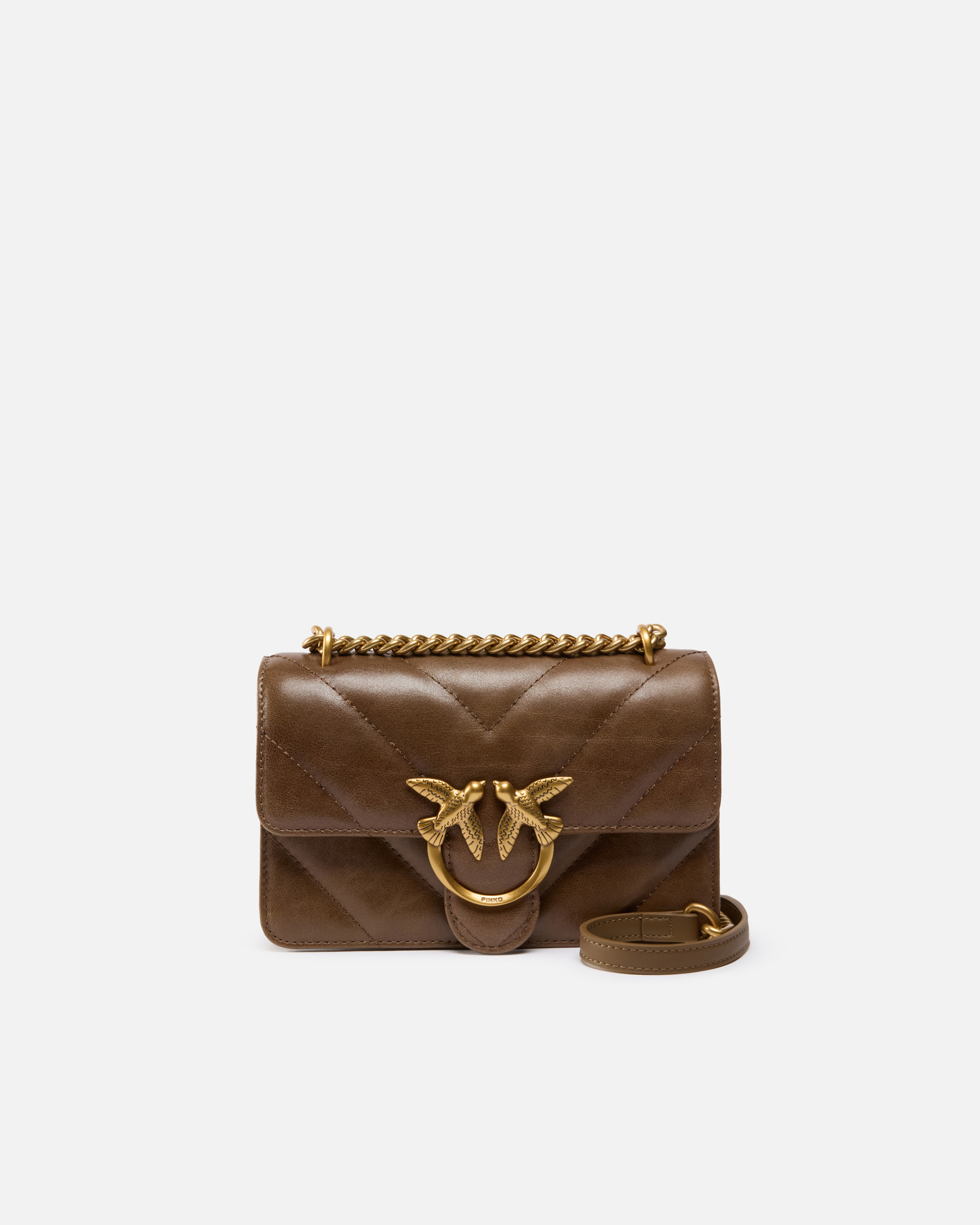 Pinko, Mini sac à bandoulière Love Bag en cuir effet usé, Troglodyte-or antique, U