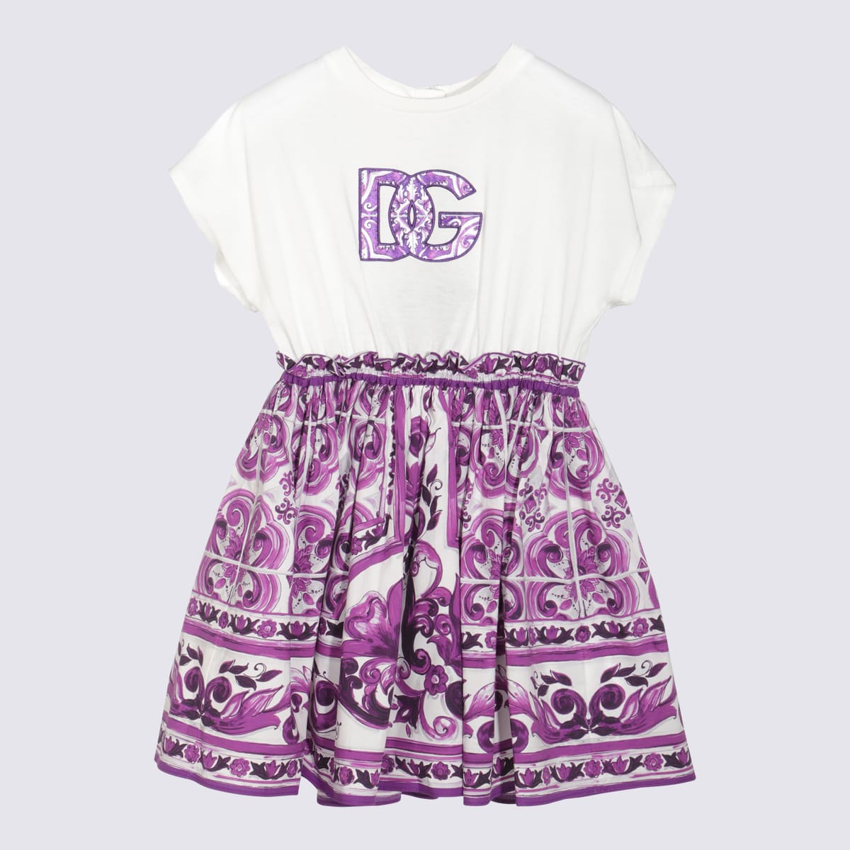 Dolce & Gabbana White And Purple Cotton Dress