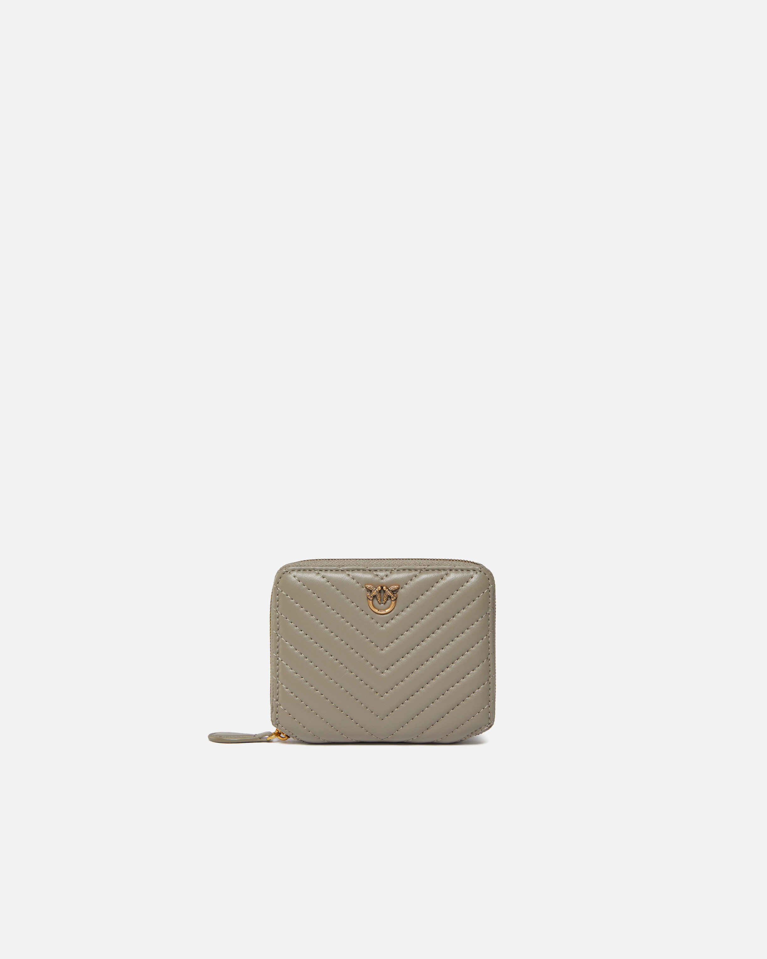 Pinko, Portefeuille carré à contour zippé en cuir nappa matelassé, Noix-or antique, U