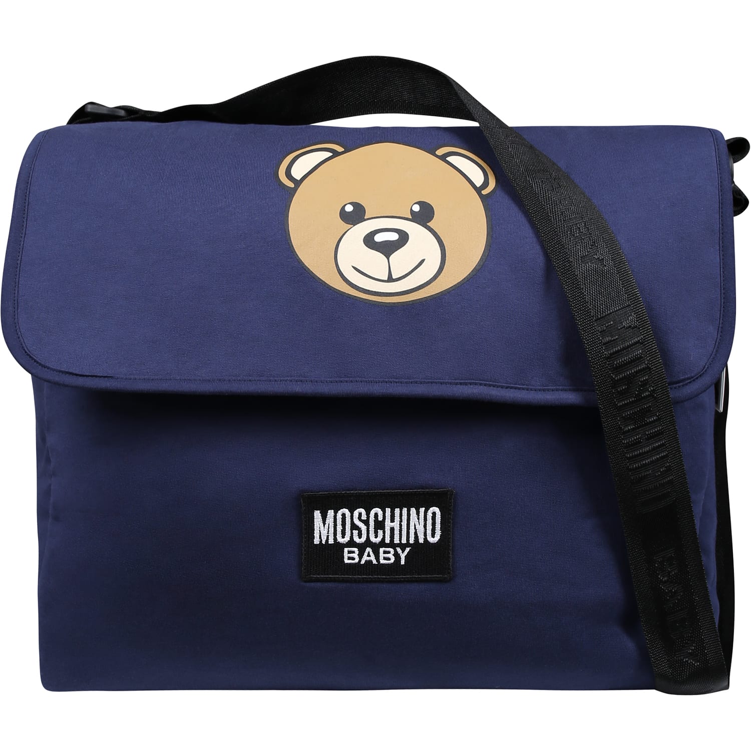 Moschino Blue Mother Bag For Babies With Teddy Bear And Logo