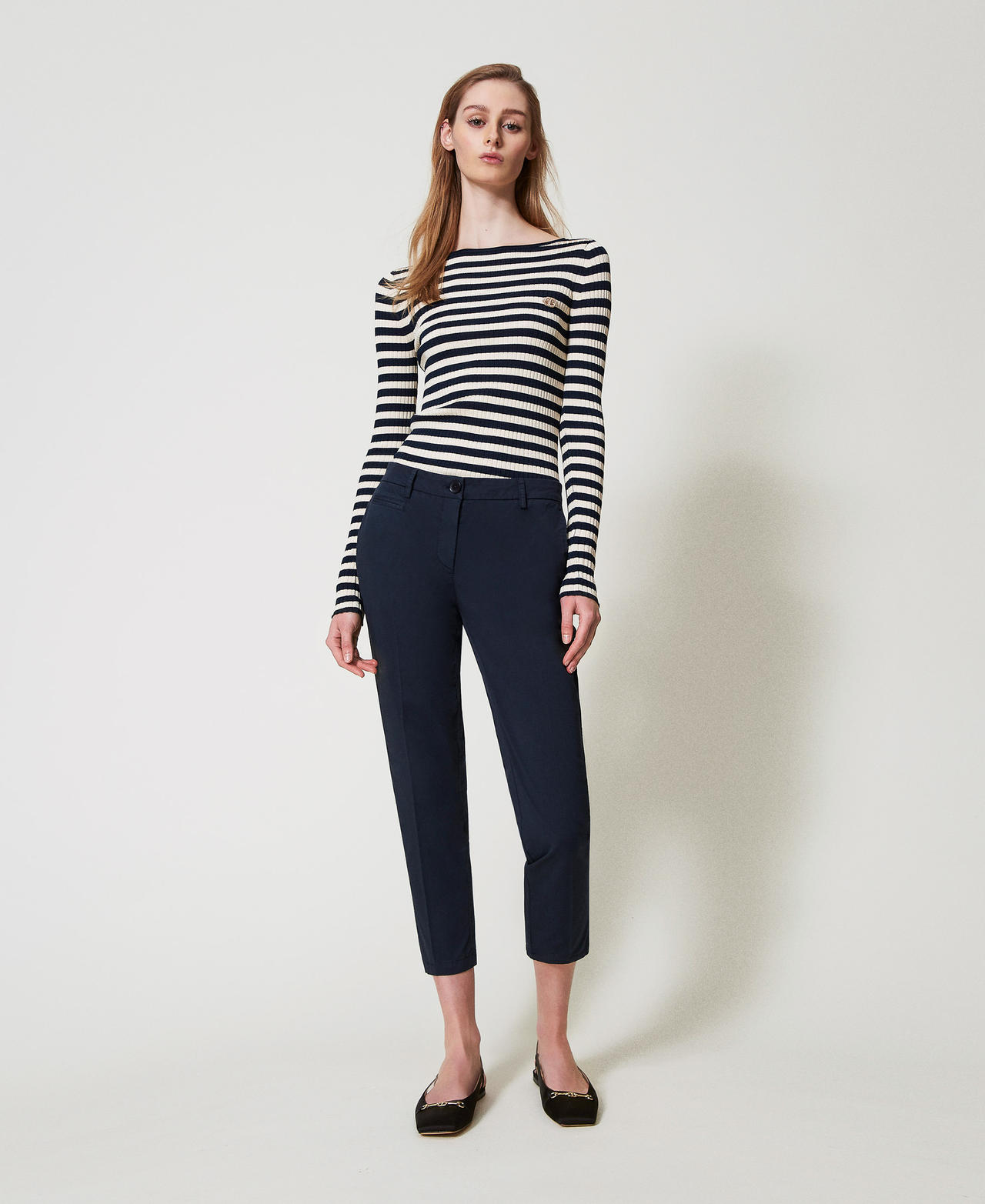 Twinset Pantalons - Pantalon cropped en sergé, Blue Night, Coton, Taille: 38