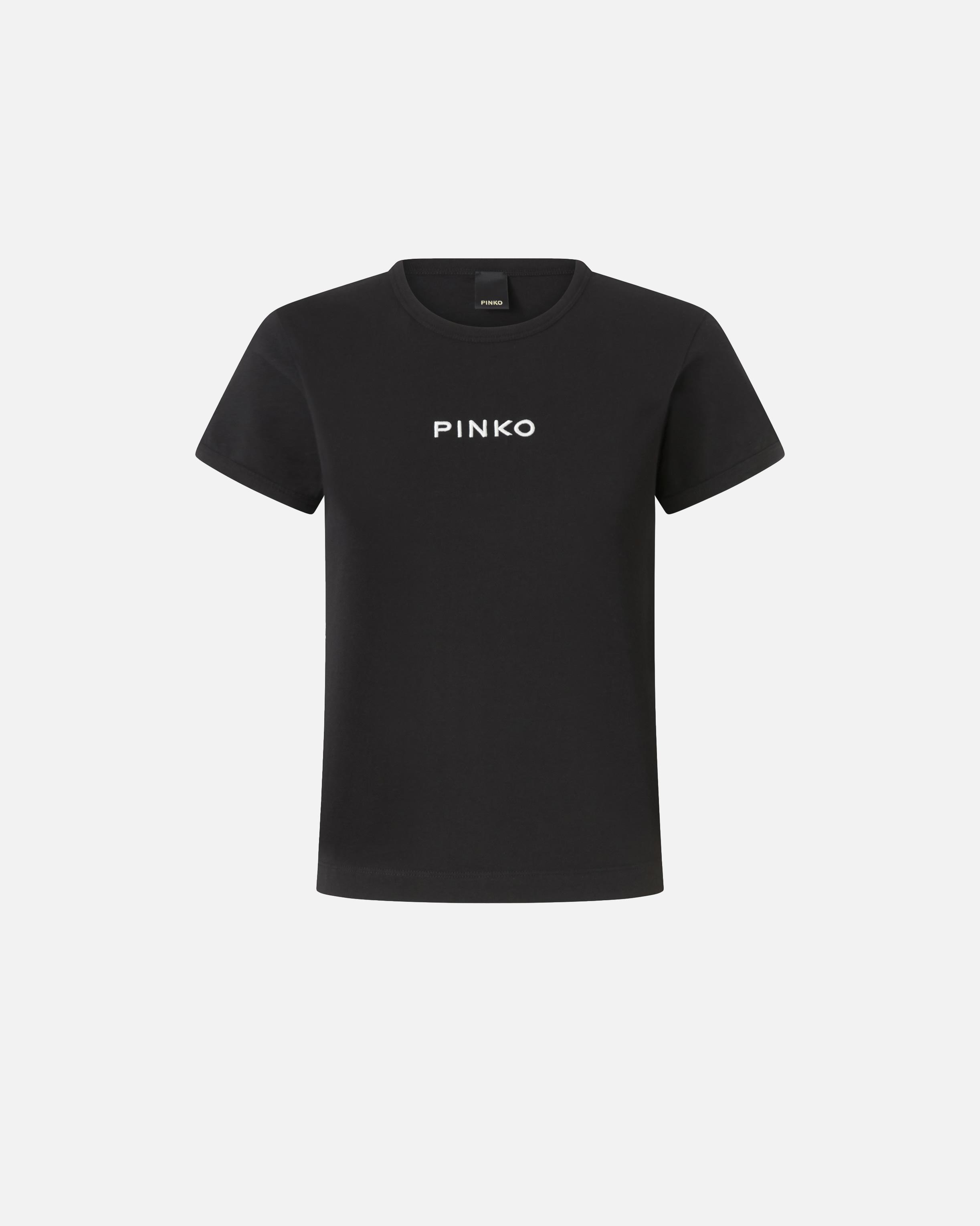 Pinko, Short-sleeved T-shirt with embroidered logo, Noir limousine, XS