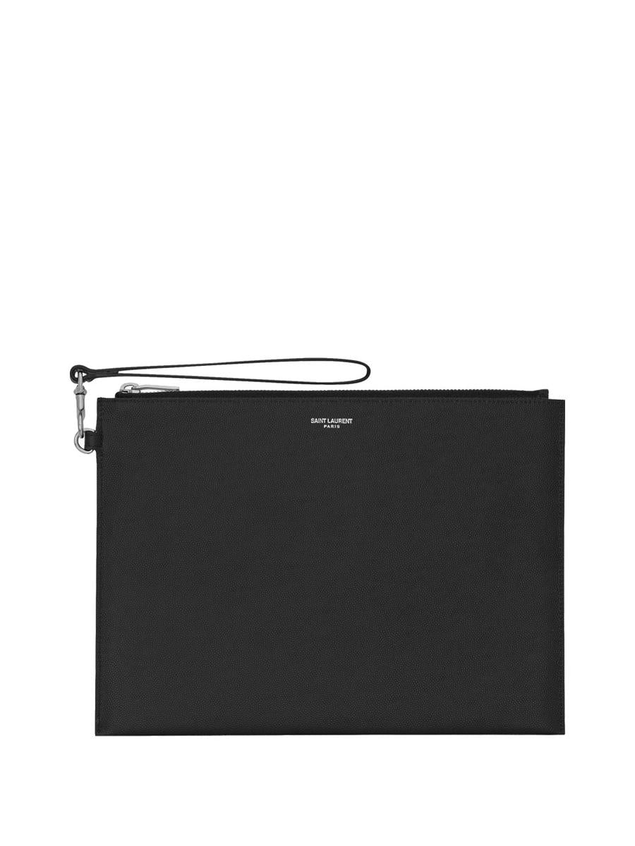 Saint Laurent Zipped Tablet Holder In Grain De Poudre-Leather Bags