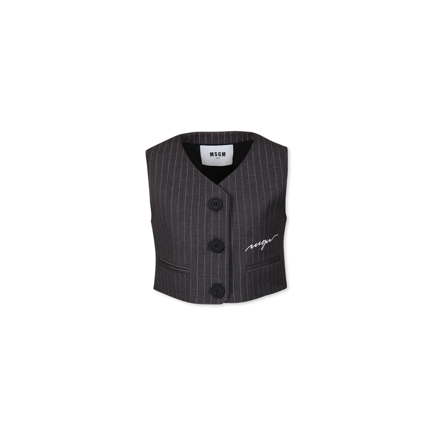 MSGM Gray Vest For Girl With White Logo