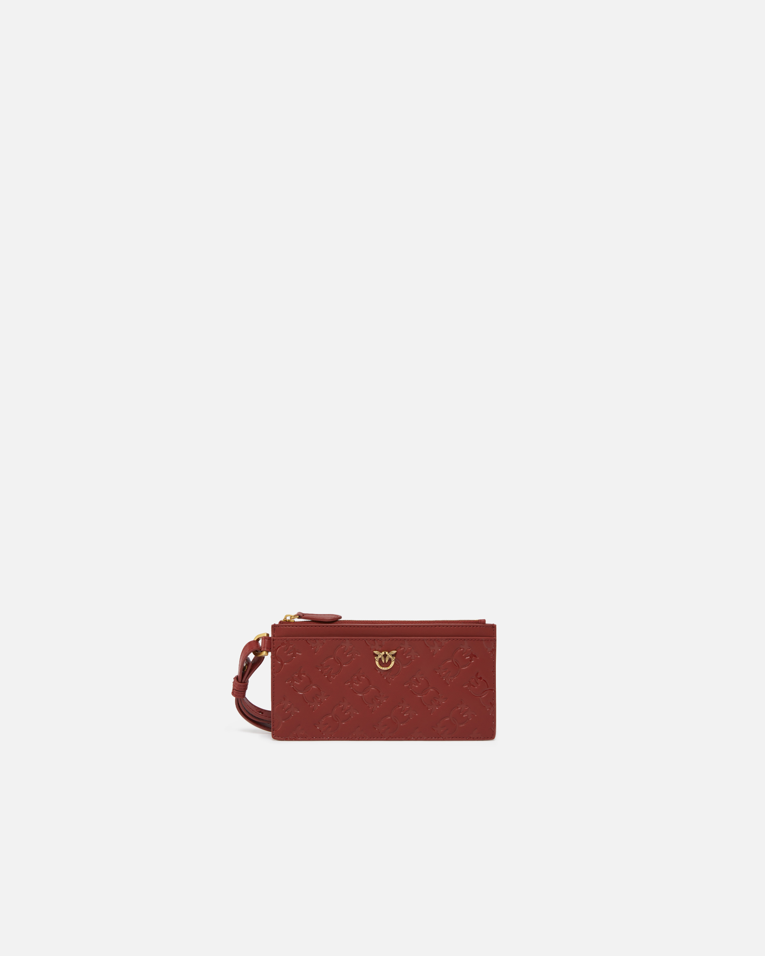 Pinko, Porte-cartes rectangulaire en cuir avec logo gaufré, Bordeaux merlot-or antique, U